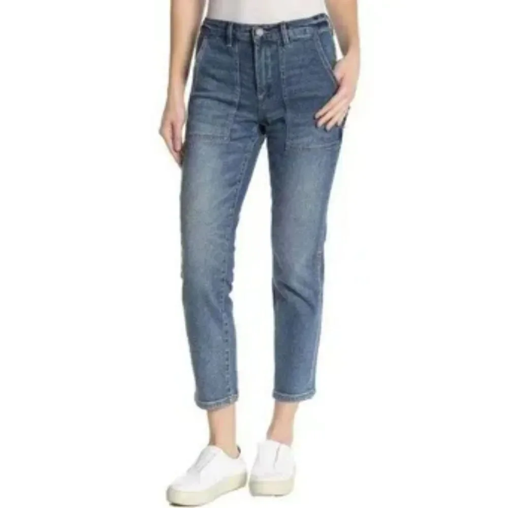 NWT Blank NYC Utility Carpenter‎ Jeans Size 25 Cropped Straight Leg Denim Blue